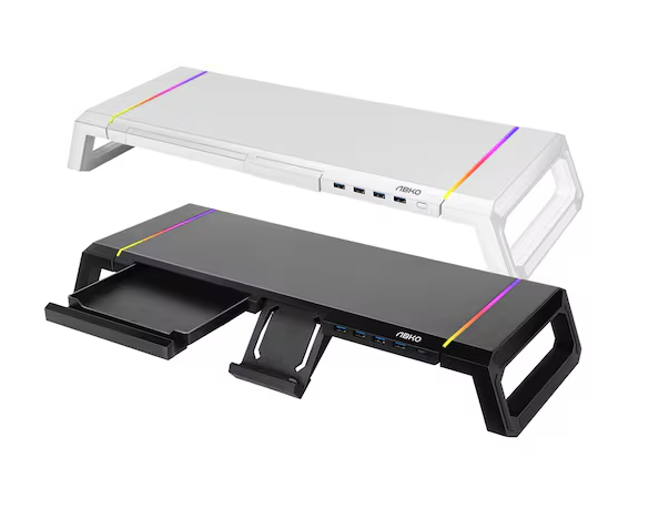 앱코 MES100 사이드 폴딩 RGB 데스크 오거나이저 USB 3.0 모니터 받침대 블랙